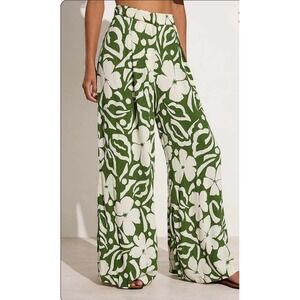 NWT Faithful the Brand Felicity Pant Olive Ivory Floral Print‎ Wide Leg SZ 2/XS